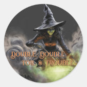Sticker Rond Sorcière avec Burning Cauldron Halloween (Devant)