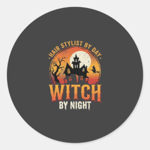 Sticker Rond Sorcière Coiffeuse Halloween Design Vintage_1