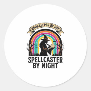 Sticker Rond Sorcière Comptable Rétro Halloween Comptabilité De