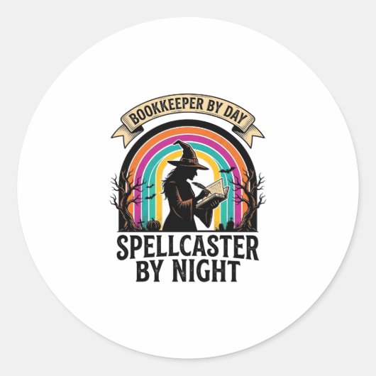 Sticker Rond Sorcière Comptable Rétro Halloween Comptabilité De (Devant)