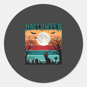 Sticker Rond Sorcière de Halloween Chat Toile d'araignée Lune C