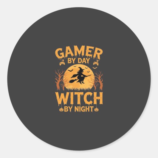 Sticker Rond Sorcière de jeu Halloween Conception de jeu (Devant)