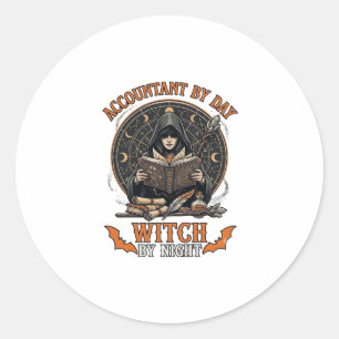 Sticker Rond Sorcière de jour de comptable nuit de Halloween li