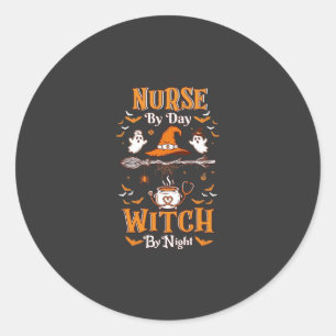 Sticker Rond Sorcière de jour de nuit d'infirmière Chapeau d'Ha