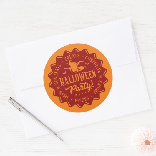 Sticker Rond Sorcière de la fête d'Halloween (Enveloppe)