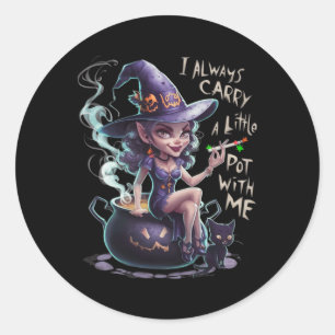 Sticker Rond Sorcière de mauvaises herbes féminines Sorcière dr