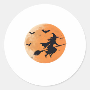 Sticker Rond Sorcière de minuit dans le ciel