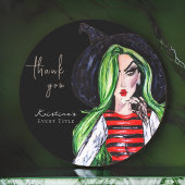 Sticker Rond Sorcière de mode à l'aquarelle noir Merci