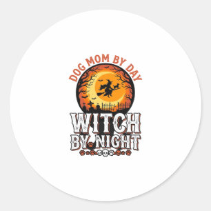 Sticker Rond Sorcière de nuit maman chien Vintage Halloween Shi