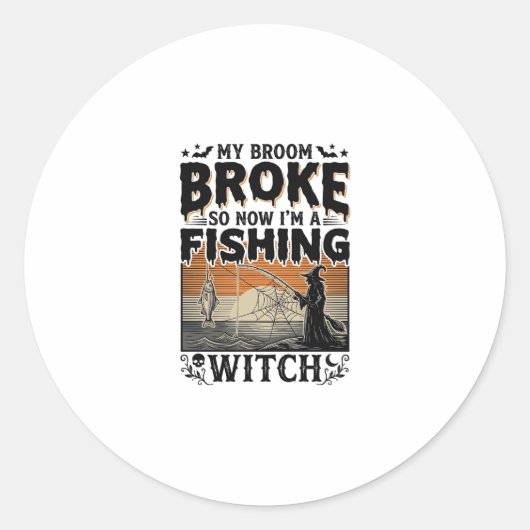 Sticker Rond Sorcière de pêche Halloween Dessin Vectoriel Vinta (Devant)
