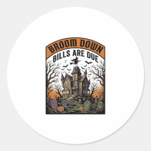Sticker Rond sorcière de ramasseur de facture d'Halloween balai
