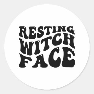 Sticker Rond Sorcière de repos visage-Halloween-Éffrayant-Scary