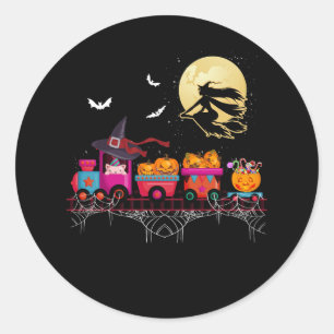 Sticker Rond Sorcière de train d'Halloween Citrouille de fantôm