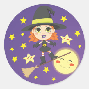 Sticker Rond Sorcière de vol