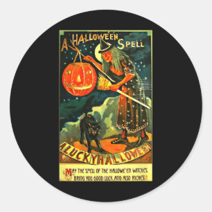 Sticker Rond Sorcière d'Halloween Art Retro vintage