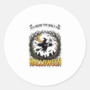 Sticker Rond Sorcière d'Halloween Chaudron Lune Cimetière Arbre