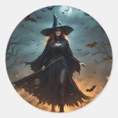 Sticker Rond Sorcière d'Halloween effrayante, (Devant)