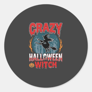 Sticker Rond Sorcière d'Halloween folle balai volant design d'h