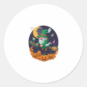 Sticker Rond Sorcière d'Halloween Gnome Balai Citrouilles Lune