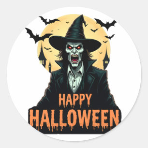 Sticker Rond Sorcière d'horreur d'Halloween avec yeux rouges