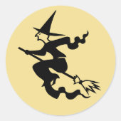 Sticker Rond Sorcière éffrayante Black Flying Faux Gold Hallowe (Devant)