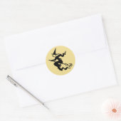 Sticker Rond Sorcière éffrayante Black Flying Faux Gold Hallowe (Enveloppe)