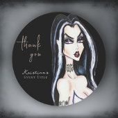 Sticker Rond Sorcière gothique à l'aquarelle Merci Noir