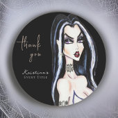 Sticker Rond Sorcière gothique à l'aquarelle Merci Noir