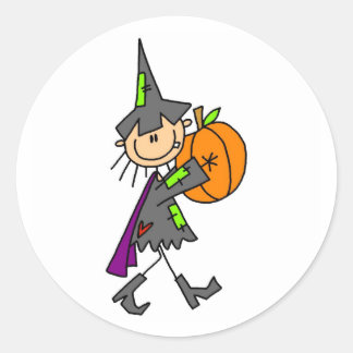 Sticker Rond Sorcière Halloween avec Citrouille