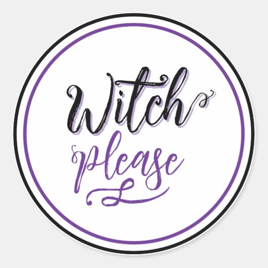 Sticker Rond Sorcière Halloween Noir Violet (Devant)