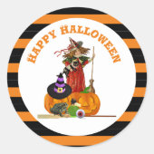 Sticker Rond Sorcière magique d'Halloween et fêtes Citrouilles (Devant)