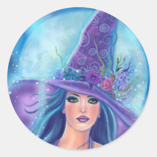 Sticker Rond sorcière Mallory Halloween par Renee Lavoie