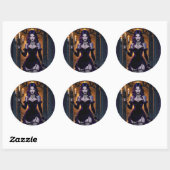 Sticker Rond Sorcière noire et violette avec Halloween Candelab (Feuille)