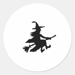 Sticker Rond Sorcière noire sur jaune