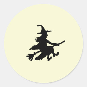 Sticker Rond Sorcière noire sur jaune