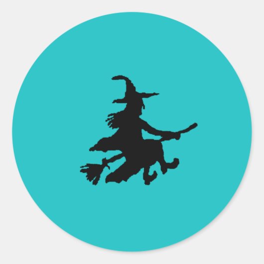 Sticker Rond Sorcière noire sur sarcelle (Devant)
