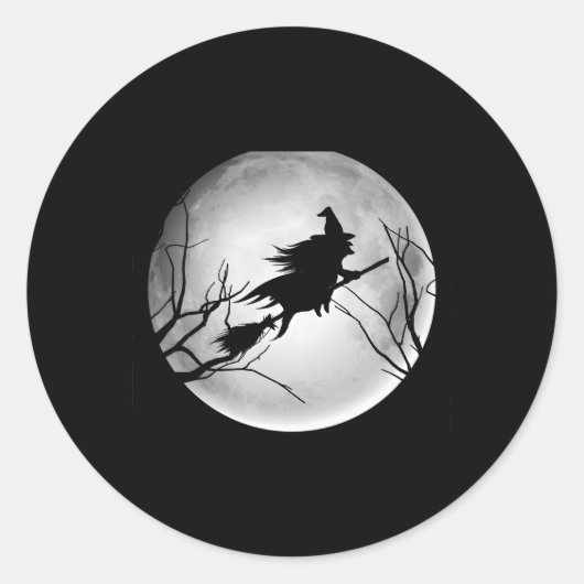 Sticker Rond Sorcière Pleine lune Halloween Witchy N (Devant)
