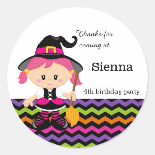 Sticker Rond Sorcière rose mignonne