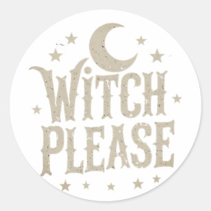 Sticker Rond Sorcière S'il vous plaît Halloween Design - Vintag
