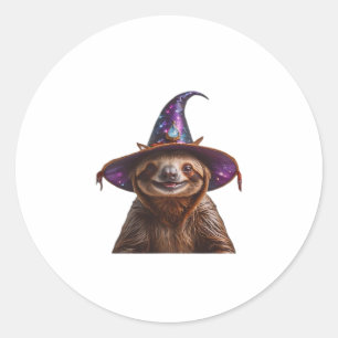 Sticker Rond Sorcière Sloth Halloween tour ou traiter pompki éf