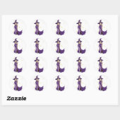 Sticker Rond Sorcière violette avec chambre (Feuille)