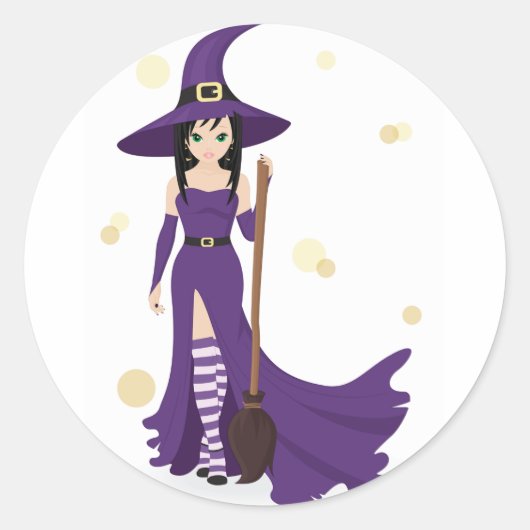 Sticker Rond Sorcière violette avec chambre (Devant)