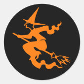 Sticker Rond Sorcière volant éffrayante Orange Black Halloween  (Devant)