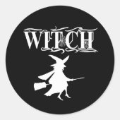 Sticker Rond Sorcière volante méchante noire Halloween (Devant)