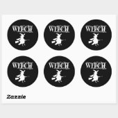 Sticker Rond Sorcière volante méchante noire Halloween (Feuille)