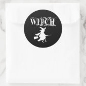 Sticker Rond Sorcière volante méchante noire Halloween (Sac)