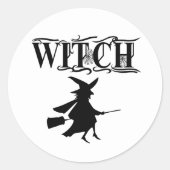 Sticker Rond Sorcière volante méchante noire Halloween (Devant)