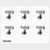 Sticker Rond Sorcière volante méchante noire Halloween (Feuille)