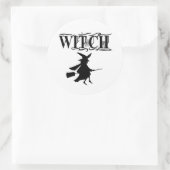 Sticker Rond Sorcière volante méchante noire Halloween (Sac)