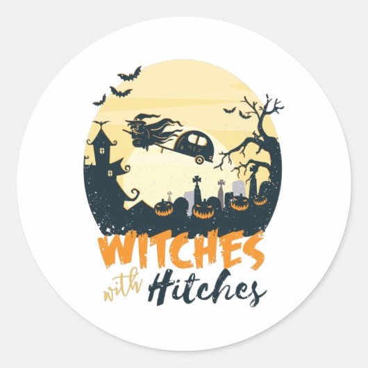 Sticker Rond Sorcières avec Hitches Funny Halloween Camping (Devant)
